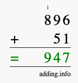 Calculate 896 + 51 using long addition