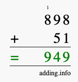 Calculate 898 + 51 using long addition
