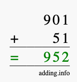 Calculate 901 + 51 using long addition