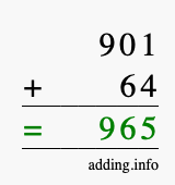 Calculate 901 + 64 using long addition