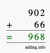Calculate 902 + 66 using long addition