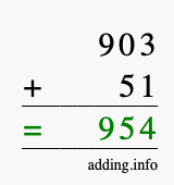 Calculate 903 + 51 using long addition