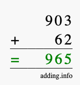 Calculate 903 + 62 using long addition