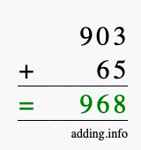 Calculate 903 + 65 using long addition