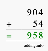 Calculate 904 + 54 using long addition