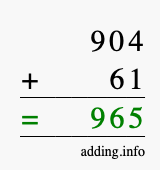 Calculate 904 + 61 using long addition