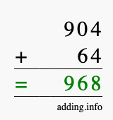 Calculate 904 + 64 using long addition