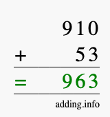 Calculate 910 + 53 using long addition