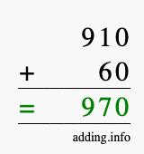 Calculate 910 + 60 using long addition