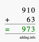 Calculate 910 + 63 using long addition