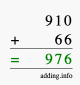 Calculate 910 + 66 using long addition