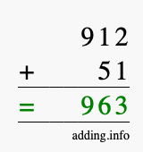 Calculate 912 + 51 using long addition