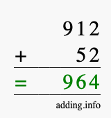 Calculate 912 + 52 using long addition