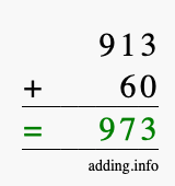 Calculate 913 + 60 using long addition