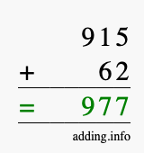 Calculate 915 + 62 using long addition