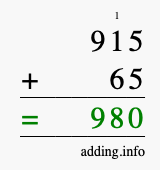 Calculate 915 + 65 using long addition