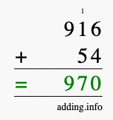 Calculate 916 + 54 using long addition