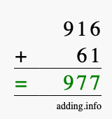 Calculate 916 + 61 using long addition