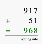 Calculate 917 + 51 using long addition