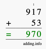 Calculate 917 + 53 using long addition