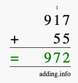 Calculate 917 + 55 using long addition