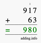 Calculate 917 + 63 using long addition