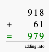 Calculate 918 + 61 using long addition