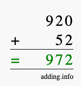Calculate 920 + 52 using long addition