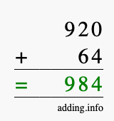 Calculate 920 + 64 using long addition
