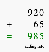 Calculate 920 + 65 using long addition