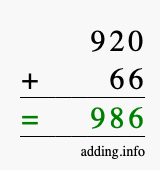 Calculate 920 + 66 using long addition