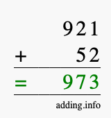 Calculate 921 + 52 using long addition