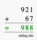 Calculate 921 + 67 using long addition