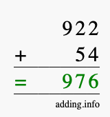 Calculate 922 + 54 using long addition