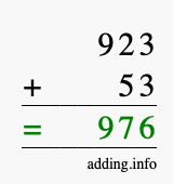 Calculate 923 + 53 using long addition