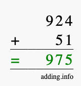 Calculate 924 + 51 using long addition