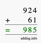 Calculate 924 + 61 using long addition