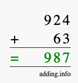 Calculate 924 + 63 using long addition