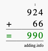 Calculate 924 + 66 using long addition