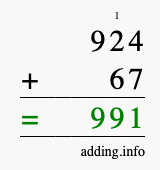 Calculate 924 + 67 using long addition