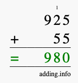 Calculate 925 + 55 using long addition