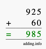 Calculate 925 + 60 using long addition