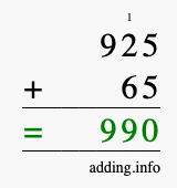 Calculate 925 + 65 using long addition