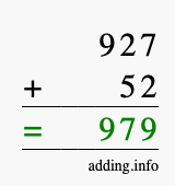 Calculate 927 + 52 using long addition