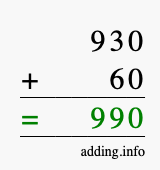 Calculate 930 + 60 using long addition