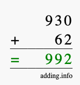 Calculate 930 + 62 using long addition