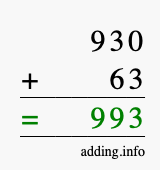 Calculate 930 + 63 using long addition