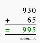 Calculate 930 + 65 using long addition