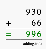 Calculate 930 + 66 using long addition