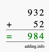 Calculate 932 + 52 using long addition